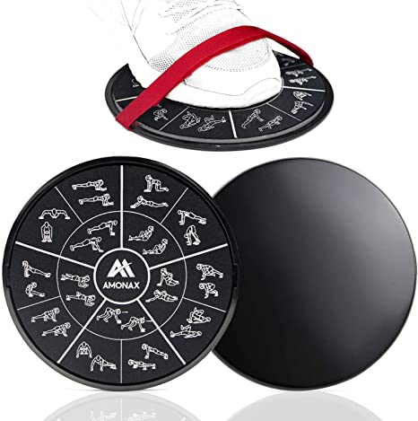 Amonax Gliding Disc, Double Sided Core Slider with Straps for Fitness Exercise at Gym & Home