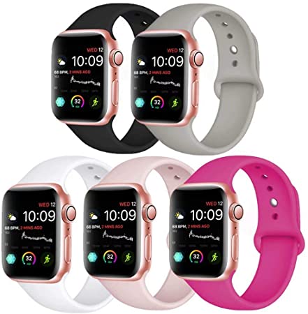KINGCOOL 5 Pack Bands Compatible with Apple Watch Band 38mm 40mm,Soft Silicone Sport Replacement Wristband for IWatch Series 5/4/3/2/1 SM