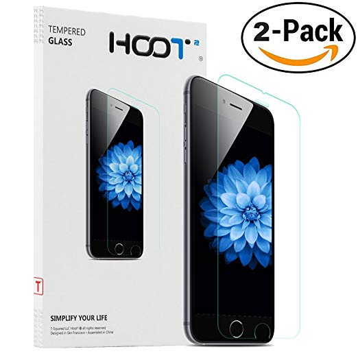 [NEWEST VERSION] Hoot² 2-Pack Tempered Glass Screen Protector Crystal Clear Bubble Free For iphone 7 Plus, 6S Plus, 6 Plus Universal Size (Apple Iphone 7 Plus Clear)