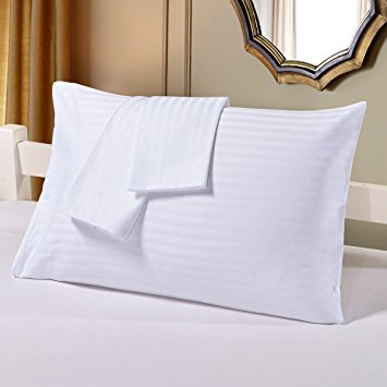 HaoDuoYi Striped 2 Piece Set of Pillow Cases 100% Cotton Sateen Soft & Wrinkle Free Pillowcases(King,White)
