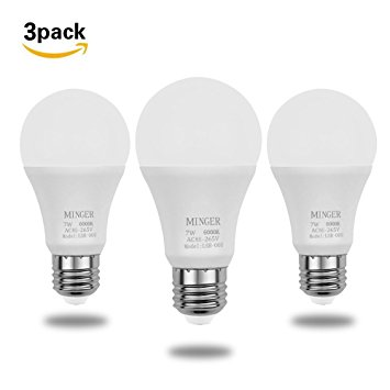 MINGER Sensor Lights Bulb, 7W Smart Automatic Dusk to Dawn LED Bulbs with Auto on/off, Indoor / Outdoor Lighting Lamp for Porch, Hallway, Patio, Garage (E26/E27, 600lumen, Cold White) [3-Pack]
