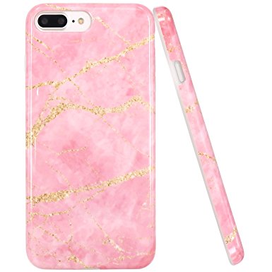 iPhone 7 Plus Case, JAHOLAN Pink Gold Marble Design Slim Shockproof Clear Bumper TPU Soft Case Rubber Silicone Skin Cover for Apple iPhone 7 Plus (2016) / iPhone 8 Plus (2017)