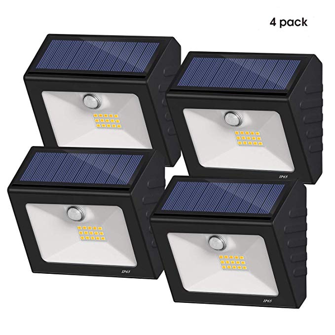 Outdoor Motion Sensor Light, High Brightness 15 LED Wireless Waterproof Solar Powered Security Light Flood Lights with Unique Reflector for Wall, Gate, Patio, Yard, Garden, Driveway (Black-4)
