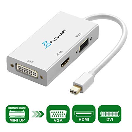 RatSmart 3-in-1 Mini DisplayPort to HDMI DVI VGA Adapter Mini DP Converter Thunderbolt to HDMI Cable [Supports Apple iMac and MacBook, Surface, Chromebook, Projector, PC etc]