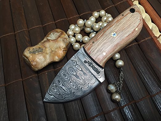 Now On Sale - Handcrafted Small Hunting Knife - Damascus Steel - Neck Knife