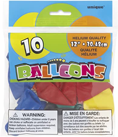12" Latex Assorted Solid Color Balloons, 10ct