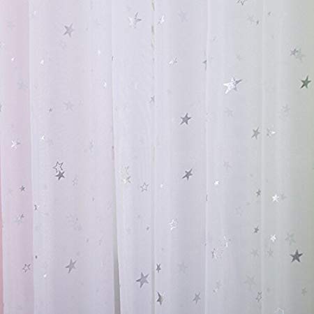 Kids Room Window Curtain Decoration Rod Pocket Process Multiple Sizes Star Voile Curtain/Drape(1 Panel)W39inchxH84inch