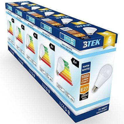 BTEKreg Pack of 5 E27 Edison Screw 12W 75W Incandescent Bulb Equivalent LED Non-Dimmable Light bulb Warm White Frosted with 5 Years Warranty