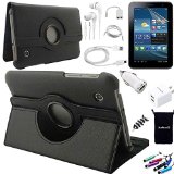 AceNear Accessory Bundle For LG G PAD 70 V400 7 inch Tablet - New 360 Degress Rotating Stand Leather Folio Case Cover  Headset Dust Plug Capacitive Stylus Screen Protector USB Cable Charger Earphone bag Car Charger Adapter - black