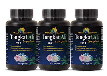 Longjack Extract 400mg - Tongkat Ali 200:1 Premium Extract - Natural Testosterone Booster - Longjack Supplement Top Quality (3 Bottles - 180 Capsules)