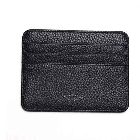 RFID Blocking Leather Slim Minimalist Front Pocket Wallets Thin Card Holder (#Black)