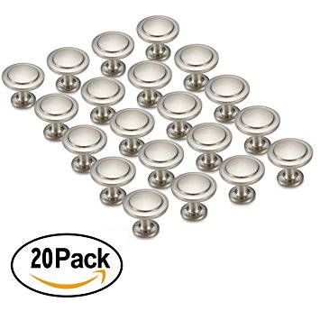 Amazer Round Knobs, Satin Nickel Traditional Cabinet Hardware Round Knob Pull - 1-1/4" Diameter - 20 Pack
