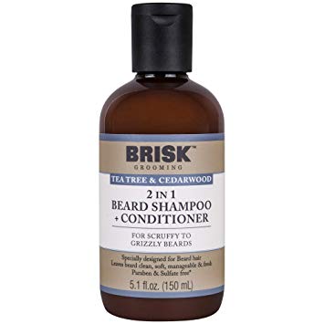 Brisk Grooming Tea Tree & Cedarwood 2in1 Beard Shampoo   Conditioner, Cleansing & Conditioning Beard Wash with Essential Oils, Paraben Free & Sulfate Free, 5.1 Ounce Bottle