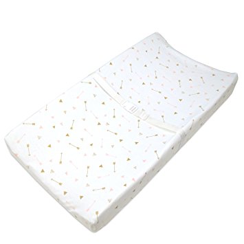 American Baby Company Printed 100% Cotton Jersey Knit Fitted Contoured Changing Table Pad Cover, also works with Travel Lite Mattress, Sparkle Gold/Pink Arrows