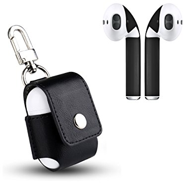 AirPod Skins and Leather Protective Charging Case Cover – Custom Wraps and Case Bundle (Black Case & Matte Black Skins)