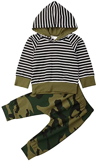 Newborn Infant Baby Boy Girls Camouflage Clothes Hooded T-Shirt Tops Pants Outfits