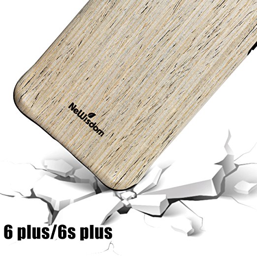 iPhone 6 plus / iPhone 6s plus case, NeWisdom Unique Shock Proof Hybrid Rubberized [Wood over Rubber] Soft Real Wood Case for Apple for apple iPhone 6plus /6splus – Walnut