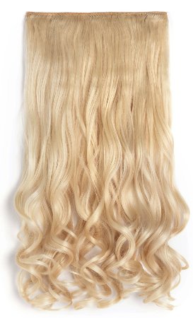 OneDor 20 Curly 34 Full Head Synthetic Hair Extensions Clip Onin Hairpieces 5 Clips 140g613-pre Bleach Blonde