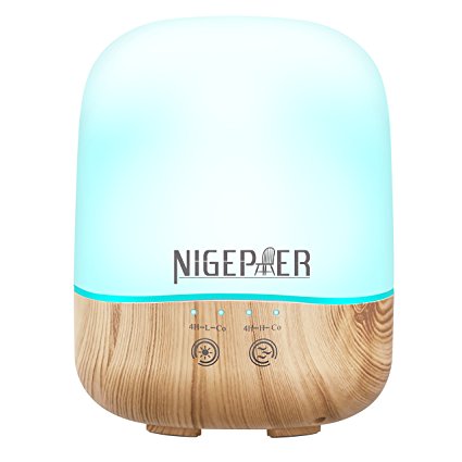NIGEPER Essential Oil Diffuser,Aromatherapy Diffuser,Essential Oils,Aroma Wood Grain,Cool mist humidifier,7 LED Colors,4 Timer Settings,300 ml