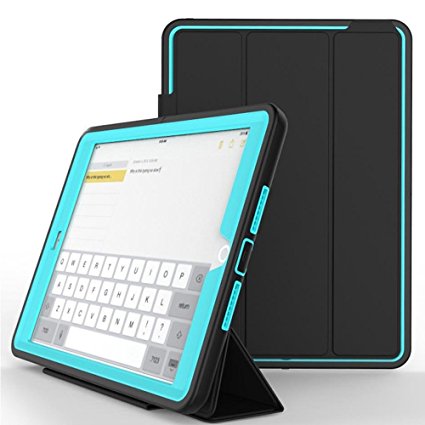iPad Air 2 Case, CaseUp Smart Hybrid EX - [Auto Sleep Wake][Shockproof][Heavy Duty] Built-in Screen Protector Smart Case Cover With Stand For iPad Air 2, Turquoise