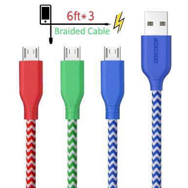 USB Charging Cable Boxeroo 3 Pack 6ft 2m Premium Micro USB Cable High Speed USB 20 A Male to Micro B Sync and Charging CordRed Green Blue