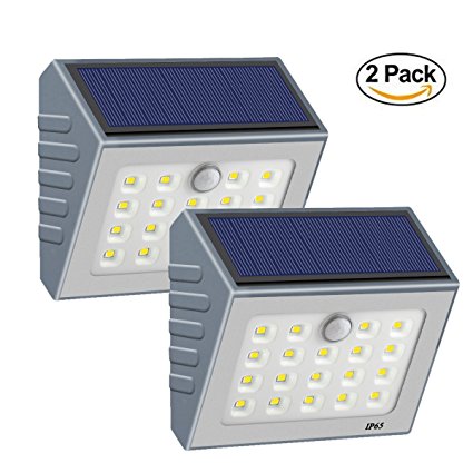 Solar Motion Sensor Light Outdoor, 19 LED Wall Light Solar Powered Garden Light, Waterproof Wireless Security Lights for Step, Fence,Gate,Yard or Driverway (ON/OFF Mode) (Grey)[Pack of 2]