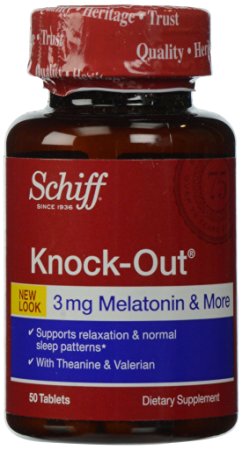 Schiff Knock-Out with Melatonin 3 mg, Theanine and Valerian Sleep Aid Supplement, 50 Count