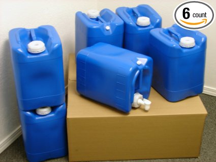 5 Gallon Samson Stackers, Blue, 6 Pack (30 Gallons), Emergency Water Storage Kit - New! - Clean! - Boxed! Spigot. Cap Wrench.