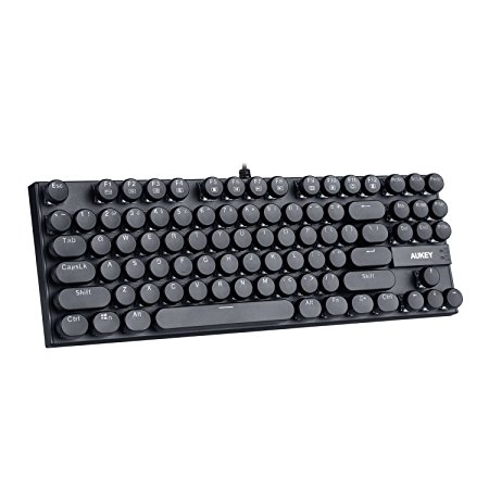 AUKEY Mechanical Keyboard with Blue Switches, 87-Key Tenkeyless Typewriter Retro Style with Metal Base and Round Keycaps for Typing and Gaming