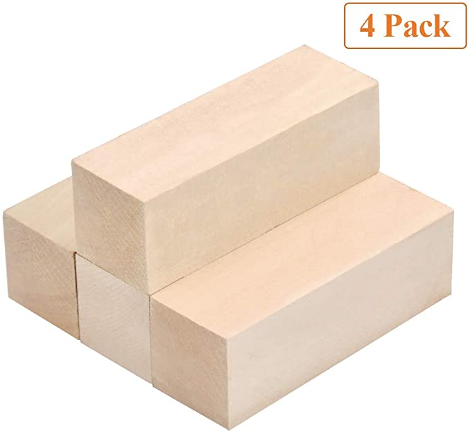 WOWOSS 4 Pack Large Unfinished Basswood Carving Blocks Kit, Premium Kiln Dried Whittling Soft Wood Carving Block Hobby Set for Kids Adults Beginner to Expert