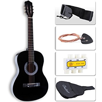 LAGRIMA Beginners Acoustic Guitar w/Guitar Case, Strap, Tuner & Pick Steel Strings Black