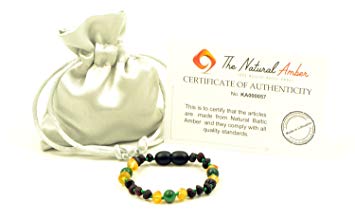 Amber Teething Bracelet/Anklet - Various Sizes - Unisex - Hand-Made from Baltic Amber and African Jade Beads (Raw Cherry/Raw Honey/African Jade, 4.7in (12cm))