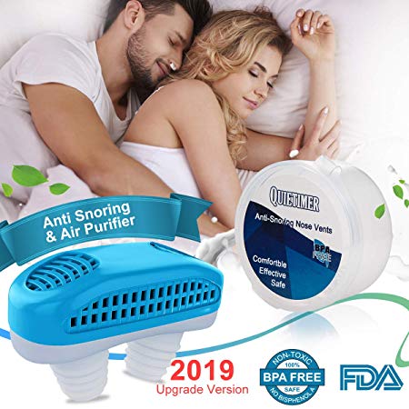 2-in-1 Anti Snoring Devices, Snoring Solution Nasal Dilator Air Purifier Filter Nose Vents Plugs Clip Stop Snoring Aids Snore Stopper Reduce Snoring Sleeping Aid Device for Ease Breathing (Blue)