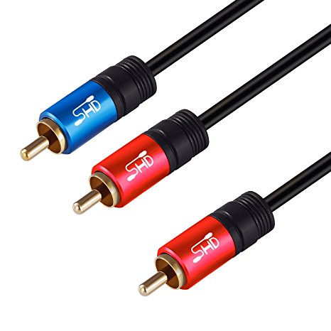 SHD RCA to 2RCA Subwoofer Cable Audio Cable 2RCA to 1RCA Bi-Directional RCA Y Adapter Premium Sound Quality Dual Shielded with Gold Plated Connectors-6Feet