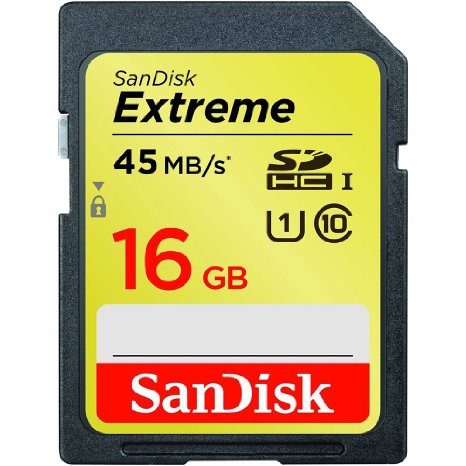 SanDisk Extreme 16 GB SDHC Class 10 UHS-1 Flash Memory Card 45MBs SDSDX-016G-X46