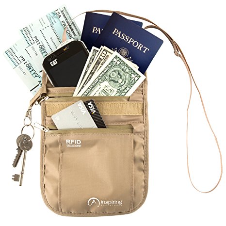 Neck Wallet RFID Blocking, Water Resistant Passport Holder, Hidden Travel Pouch