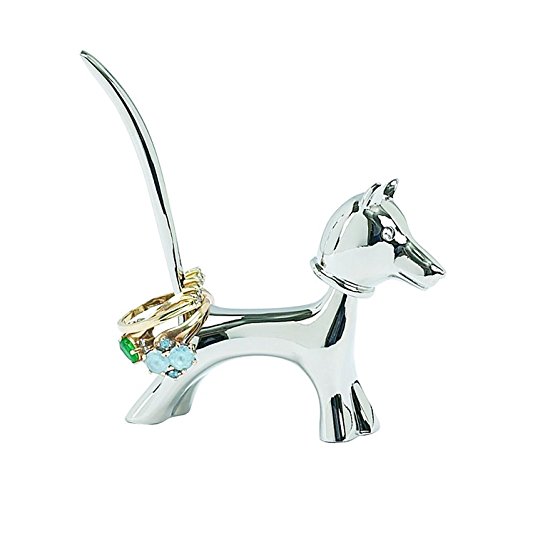 Dog Bobble Head Ring Holder with Elegant Nickel Plated Tone