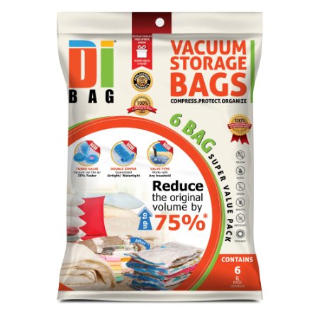 DIBAG reg 6 Bags Pack 100 x 80 cm Vacuum Compressed Storage Space Saver Bags for Clothing Duvets Bedding Pillows Curtains and More