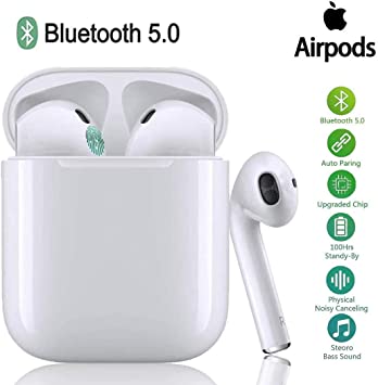 Wireless Earbuds,In Ear Wireless Headphones Touch Control Bluetooth 5.0 Headset Noise Canceling Earbuds with Microphone and Portable Charger Case for Apple/Airpods/Android/iphone - White