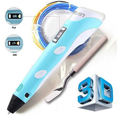 Kuman 100B Newest Version 3D Printing Pen With LCD Screen for Doodling Drawing 3D Pen Tool with 3* 1.75mm ABS Filament- As DIY Gift 3D Printers (Blue)
