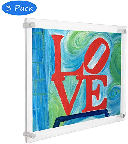 DYCacrlic Wall Mount Floating 11x14 inch Picture Frames 3 Pack,Clear Acrylic Frameless Picture Frames 11 x 14 for Poster Family Photos Signs Display (Full Frame 12x15 inch)