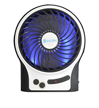 Happy-top Mini Portable Electric Personal Fans LED Lights Function Fans, Wireless USB Rechargeable Desk Table Fan, 3 Modes Wind Speed Adjustable with 18650 Rechargeable Battery, Black