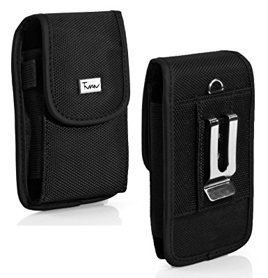 Apple iPhone 6s Plus ( Plus Size) Vertical [Rugged Series] Black Carrying Heavy Duty Nylon Pouch Case *fits the Phone   Mophie Juice Pack/ Extended Battery/Otterbox Case on it