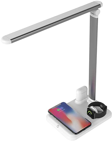 Arista Fast Wireless Charging Stand LED Desk Lamp Table Charge Station Compatible with iPhone X/XS/XR/8/8 Plus/XS Max Airpod Watch iWatch Samsung Galaxy S10 /S9 /S8/S7 Qi Enabled Phones (White)
