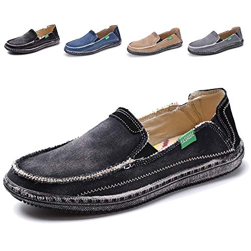 JAMON Mens Canvas Shoes Slip on Deck Shoes Boat Shoe Breathable Non Slip Casual Loafer Flat Outdoor Sneakers Walking