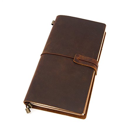 Leather Notebook Journal, Handmade Vintage Leather Notebook Refillable, Antique Soft Leather, Gift for Men & Women, Travel Diary & Travelers Journal,Perfect to write in, 8.7 × 4.7 Inches, Brown