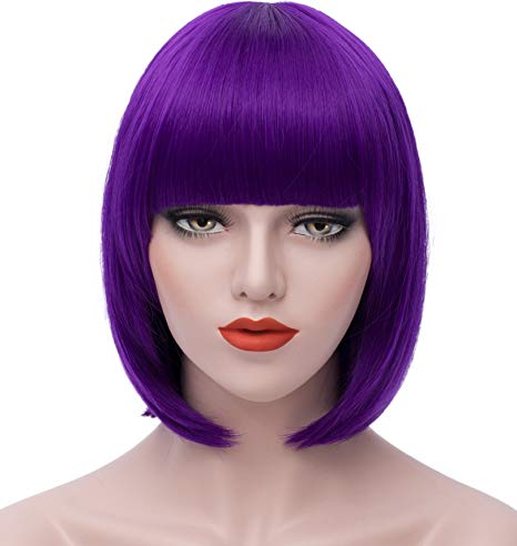 Women's Wigs Bob Wig - Purple Cosplay Wigs 12" Short Straight Wig Bangs Wig Synthetic Wigs for Women S004PR