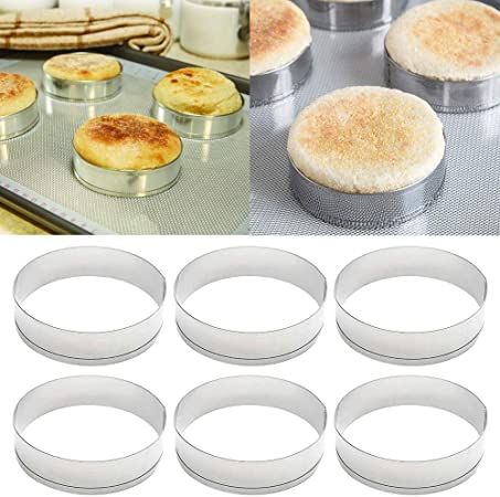 vwlvrsco 6Pcs Stainless Steel Cake Muffin Crumpet Bread Rings Bakery Baking Mold Tools Cake mold For Kitchen Bakery Silver
