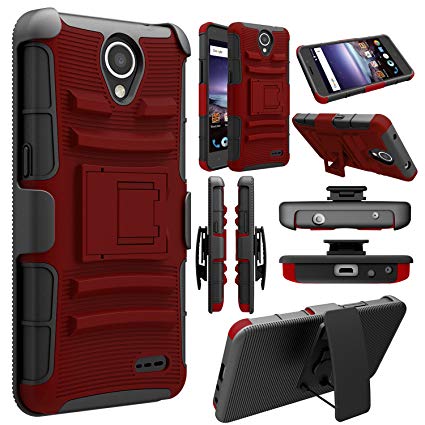 Elegant Choise Compatible with ZTE Prestige 2 Case, ZTE N9136 Case, Hybrid [Heavy Duty] Armor Shockproof Holster Kickstand Protective Case Cover with Swivel Belt Clip (Red/Black)