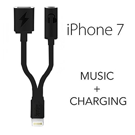 iPhone 7 Lightning to 3.5mm Audio Charge Earphone Jack Adapter Cable- Sprtjoy 2 in 1 Lightning Charging Port for the iPhone 7 7 Plus 6S 6 iPod iPad (Black-3)